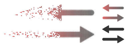Vector arrows exchange horizontal icon in sparkle, pixelated halftone and undamaged solid variants. Disappearing effect uses rectangle particles and horizontal gradient from red to black.のイラスト素材