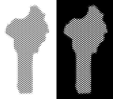 Halftone circle dot Benin map. Vector geographical maps in grey and white colors on white and black backgrounds. Abstract concept of Benin map designed of circle elements.のイラスト素材