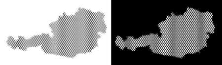 Halftone round blot Austria map. Vector territory maps in gray and white colors on white and black backgrounds. Abstract composition of Austria map combined of circle spots.のイラスト素材