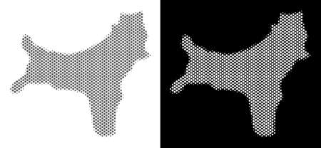 Halftone round dot Christmas Island map. Vector territory maps in gray and white colors on white and black backgrounds. Abstract pattern of Christmas Island map organized of round elements.のイラスト素材