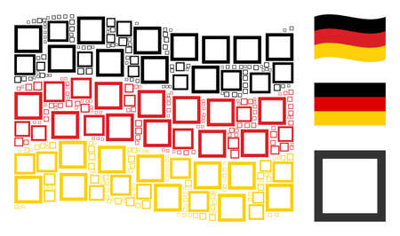 Waving Germany flag. Vector contour square pictograms are grouped into mosaic German flag abstraction. Patriotic illustration composed of flat contour square icons.のイラスト素材