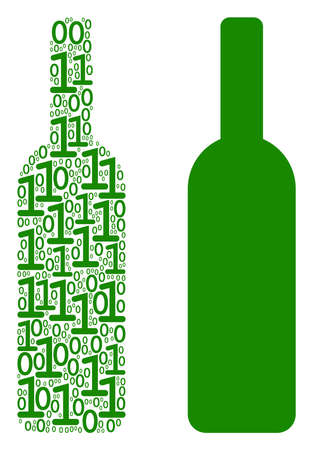 Wine bottle collage icon of zero and null digits in random sizes. Vector digit symbols are composed into wine bottle composition design concept.のイラスト素材