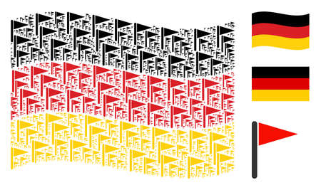 Waving German official flag. Vector triangle flag elements are formed into conceptual German flag collage. Patriotic collage done of flat triangle flag design elements.のイラスト素材