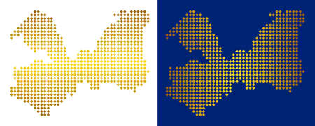 Gold dotted Leningrad Oblast map. Vector geographical maps in yellow colors with vertical and horizontal gradients. Abstract pattern of Leningrad Oblast map done of rhombus items.のイラスト素材