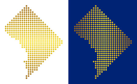 Gold Colored dot Washington DC map. Vector territorial maps in bright colors with vertical and horizontal gradients. Abstract pattern of Washington DC map done of rhombic items.のイラスト素材