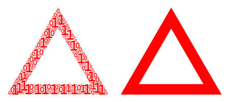 Contour triangle collage icon of zero and null digits in various sizes. Vector digit symbols are randomized into contour triangle composition design concept.のイラスト素材