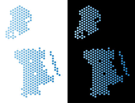 Hex Tile Chinese Macau map. Vector territory plan in light blue color with horizontal gradient on white and black backgrounds. Abstract Chinese Macau map concept is designed with honeycomb pixels.のイラスト素材