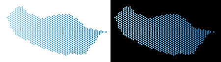 Honeycomb Portugal Madeira Island map. Vector territorial scheme in light blue color with horizontal gradient on white and black backgrounds.のイラスト素材