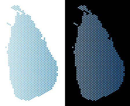 Hexagonal Sri Lanka Island map. Vector geographic scheme in light blue color with horizontal gradient on white and black backgrounds.のイラスト素材