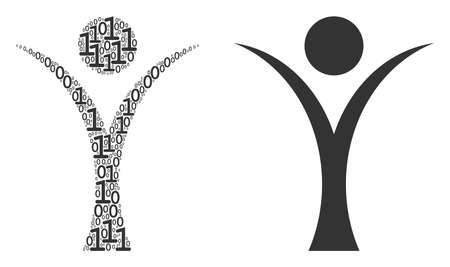 Abstract man mosaic icon of one and zero digits in variable sizes. Vector digit symbols are composed into abstract man mosaic design concept.のイラスト素材