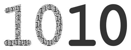 Ten digits text composition icon of binary digits in random sizes. Vector digit symbols are combined into ten digits text mosaic design concept.のイラスト素材