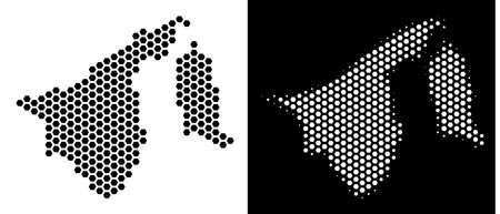 Hex Tile Brunei map. Vector geographic scheme in black and white versions. Abstract Brunei map composition is designed with hex tile blots.のイラスト素材