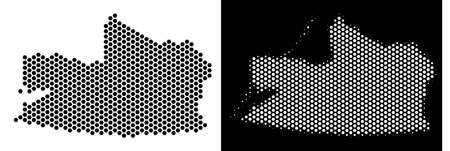 Hexagon Kaliningrad Region map. Vector territory scheme in black and white versions. Abstract Kaliningrad Region map concept is created from honeycomb elements.のイラスト素材