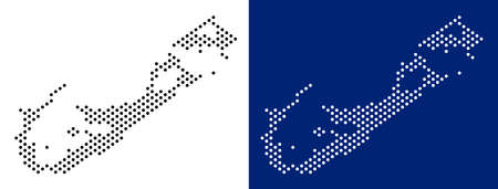 Pixel Bermuda Island map. Vector geographic map on white and blue backgrounds. Vector concept of Bermuda Island map created from round dots.のイラスト素材