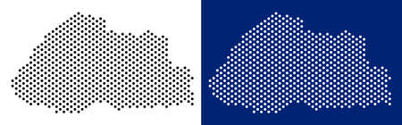 Dot Bhutan map. Vector geographic map on white and blue backgrounds. Vector collage of Bhutan map created from round dots.のイラスト素材
