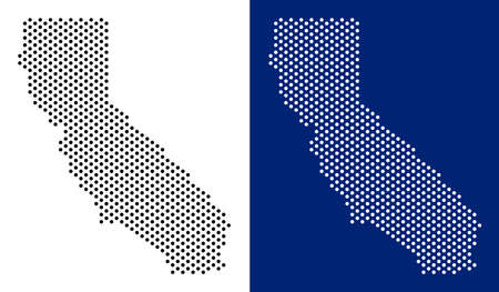 Dotted California map. Vector geographic map on white and blue backgrounds. Vector mosaic of California map made with round spots.のイラスト素材