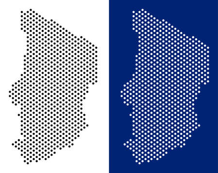 Dotted Chad map. Vector geographic map on white and blue backgrounds. Vector composition of Chad map organized with round points.のイラスト素材
