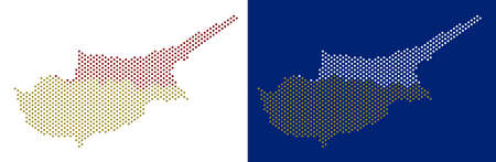 Dot Cyprus countries map. Vector geographic map on white and blue backgrounds. Vector mosaic of Cyprus countries map composed of sphere spots.のイラスト素材