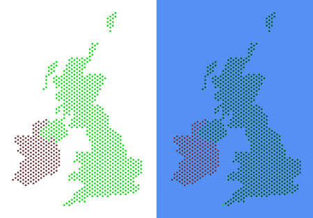 Dot Great Britain and Ireland map. Vector geographic map on white and blue backgrounds. Vector concept of Great Britain and Ireland map organized from circle items.のイラスト素材