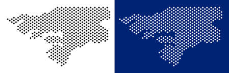 Dotted Guinea-Bissau map. Vector geographic map on white and blue backgrounds. Vector composition of...