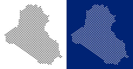 Dot Iraq map. Vector geographic map on white and blue backgrounds. Vector mosaic of Iraq map done from circle elements.のイラスト素材
