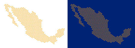 Pixel Mexico map. Vector geographic map on white and blue backgrounds. Vector mosaic of Mexico map designed of spheric pixels.のイラスト素材