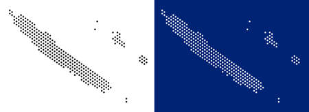 Dotted New Caledonia Islands map. Vector geographic map on white and blue backgrounds. Vector collage of New Caledonia Islands map created of circle items.のイラスト素材