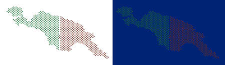 Dot New Guinea countries map. Vector geographic map on white and blue backgrounds. Vector composition of New Guinea countries map designed with circle items.のイラスト素材