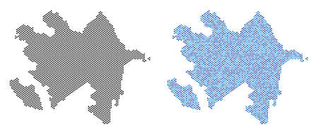 Dotted Azerbaijan map version. Vector territory plans in black color and cold blue color tints. Abstract mosaic of Azerbaijan map constructed from small circle dot matrix.のイラスト素材