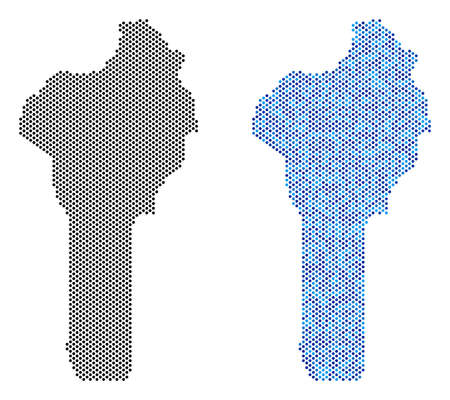 Round point Benin map version. Vector territorial schemes in black color and blue color hues. Abstract concept of Benin map done with sphere element array.のイラスト素材