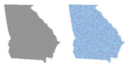 Circle dot American State Georgia map version. Vector territorial plans in black color and cold blue color tinges. Abstract concept of American State Georgia map composed with spheric point array.のイラスト素材