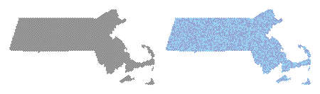 Round point Massachusetts State map version. Vector territorial plans in black color and blue color tones. Abstract concept of Massachusetts State map constructed with spheric point pattern.のイラスト素材
