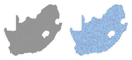Pixelated South African Republic map variants. Vector territorial schemes in black color and blue color tints.のイラスト素材
