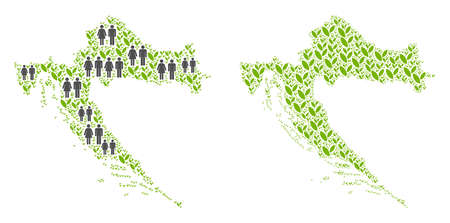 People population and flora Croatia map. Vector concept of Croatia map combined of random people couple and blossom elements in various sizes.のイラスト素材