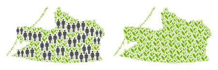 People population and grass Kaliningrad Region map. Vector abstraction of Kaliningrad Region map organized of scattered crowd and blossom elements in different sizes.のイラスト素材