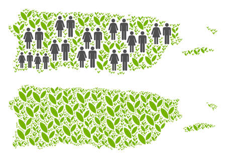 People population and grass Puerto Rico map. Vector collage of Puerto Rico map made of random people...