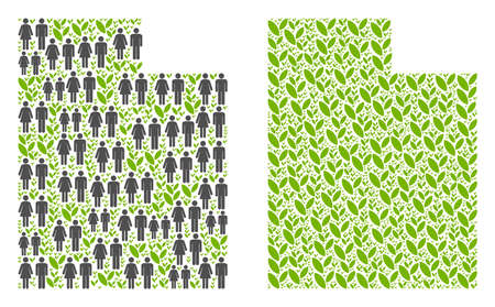 People population and flora plants Utah State map. Vector composition of Utah State map composed of scattered family and plantation items in different sizes.のイラスト素材