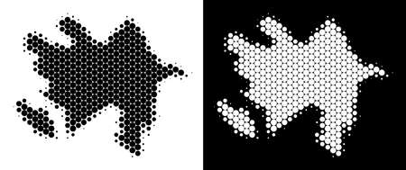 Dotted halftone Azerbaijan map. Vector geographic scheme on white and black backgrounds. Abstract composition of Azerbaijan map organized with circle points.のイラスト素材