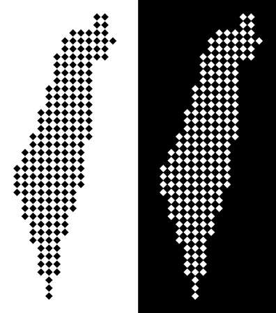 Vector rhombic dot Israel map. Abstract territory maps in black and white colors on white and black backgrounds. Israel map organized of rhombic element array.のイラスト素材