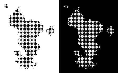 Vector rhombus pixel Mayotte Island map. Abstract geographical maps in black and white colors on white and black backgrounds. Mayotte Island map combined of rhombus item grid.のイラスト素材
