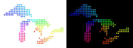 Spectrum dot Great Lakes map. Vector territory scheme in bright spectral colors with circular gradient on white and black backgrounds. Dots have rhombus form.のイラスト素材