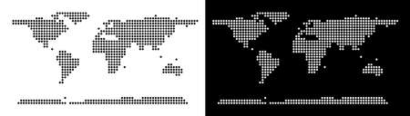 Vector rhombus dotted world continent map. Abstract geographic maps in black and white colors on white and black backgrounds. World continent map constructed of rhombus small item pattern.のイラスト素材