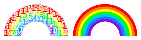 Rainbow collage icon of zero and one symbols in various sizes. Vector digital symbols are combined into rainbow collage design concept.のイラスト素材