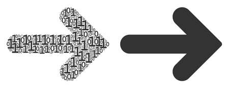 Right arrow mosaic icon of zero and null digits in randomized sizes. Vector digital symbols are...