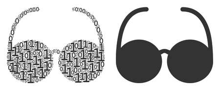 Spectacles collage icon of binary digits in various sizes. Vector digital symbols are grouped into...