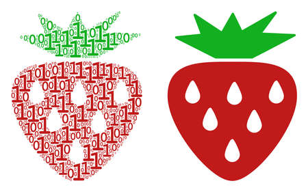 Strawberry mosaic icon of zero and one symbols in different sizes. Vector digits are composed into strawberry mosaic design concept.のイラスト素材