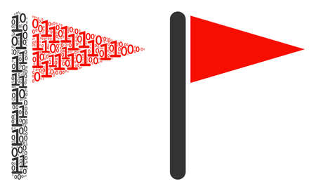 Triangle flag mosaic icon of binary digits in various sizes. Vector digital symbols are arranged into triangle flag illustration design concept.のイラスト素材