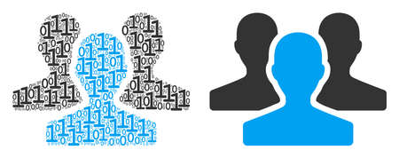 Users collage icon of binary digits in variable sizes. Vector digital symbols are grouped into users composition design concept.のイラスト素材