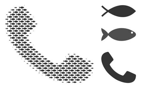 Fish call halftone mosaic. Vector fish symbols are combined into call mosaic. Nautical design concept.のイラスト素材