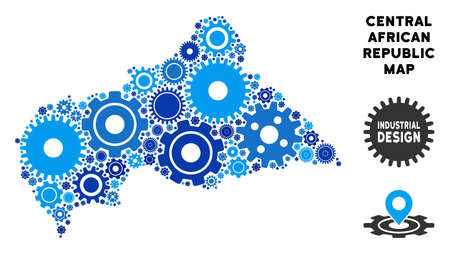 Industrial Central African Republic map composition of gears. Abstract territorial plan in blue color tinges. Vector Central African Republic map is designed of gear wheels. Concept of industrial job.のイラスト素材